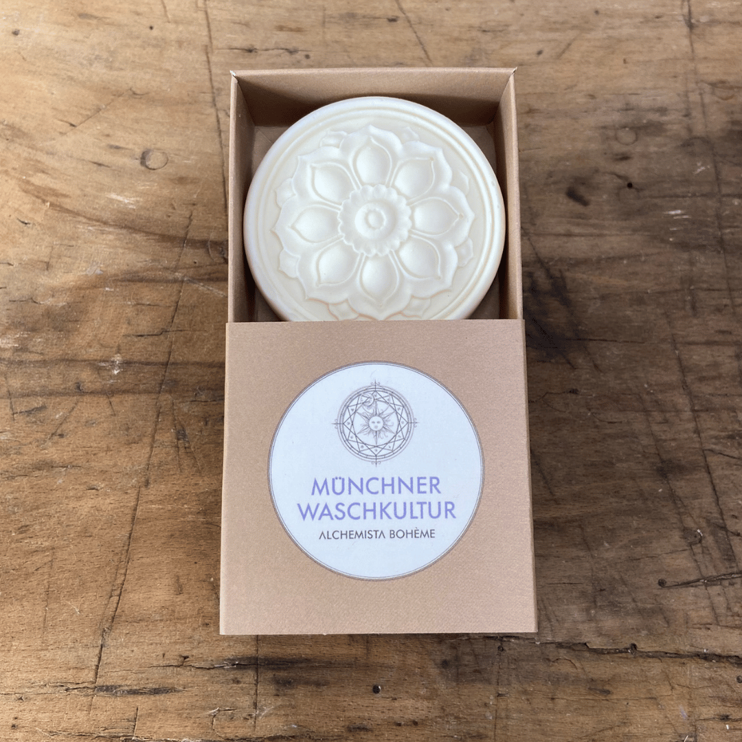 Weißes Mandala - Feine Mangobutterseife mit Lavendel, Rosmarin und Krauseminze (Edition)